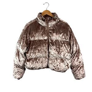Fabletics Wander Crushed Velour Cropped Puffer Jacket Pink S